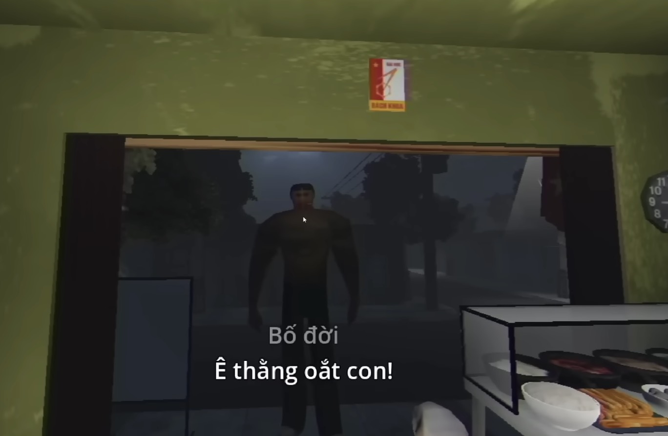 Brother Hai's Pho Restaurant story dialogue scene - Vietnamese horror game narrative with subtitles